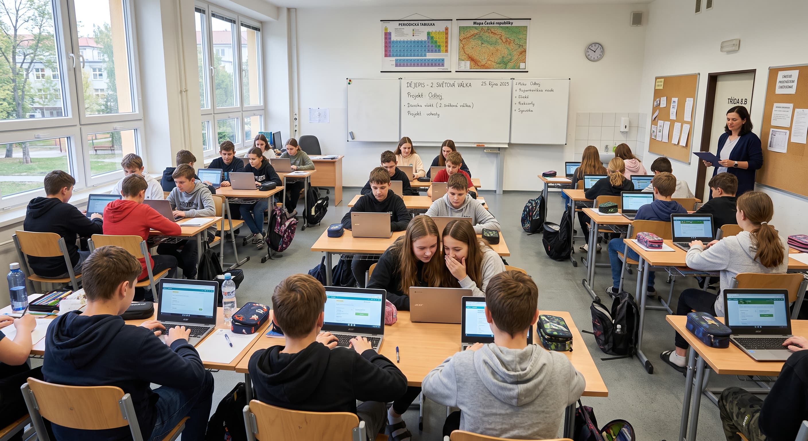 Chromebooková učebna — žáci pracují na Chromeboocích